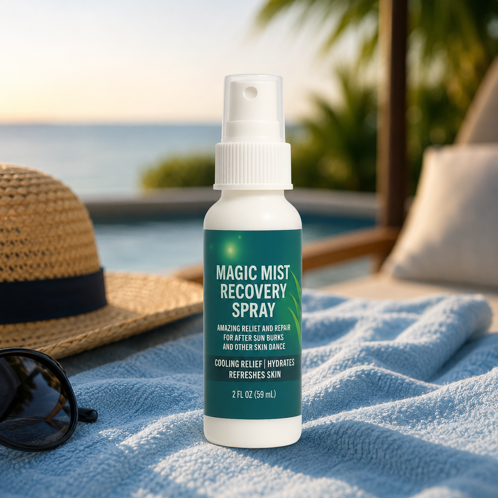 Magic Mist Recovery Spray — Instantly cools, soothes, and hydrates sun-stressed skin with pure aloe and botanicals.